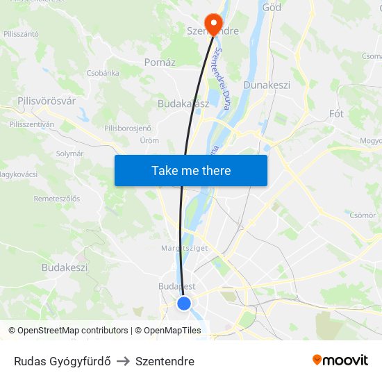 Rudas Gyógyfürdő to Szentendre map