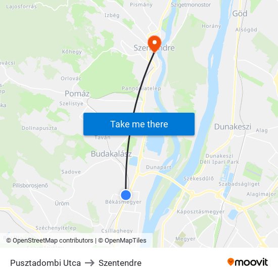 Pusztadombi Utca to Szentendre map