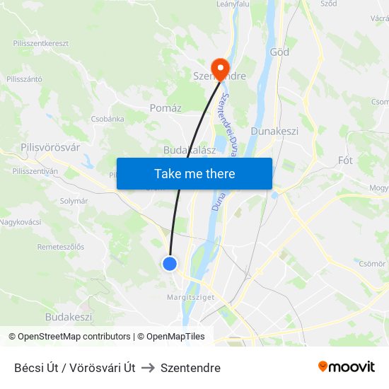 Bécsi Út / Vörösvári Út to Szentendre map
