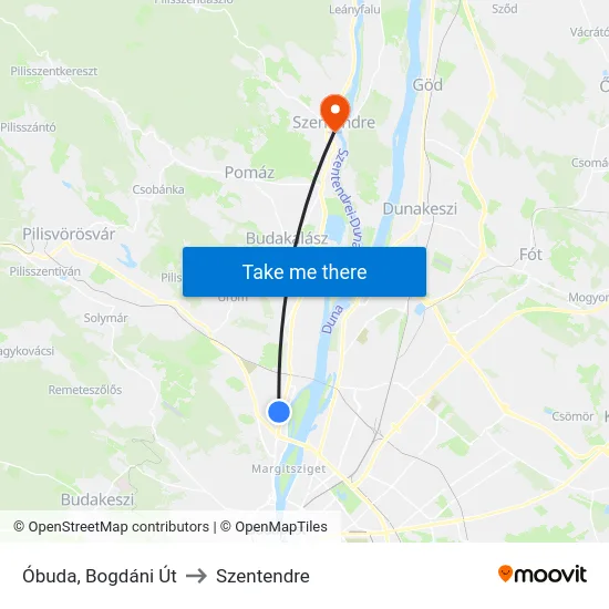 Óbuda, Bogdáni Út to Szentendre map