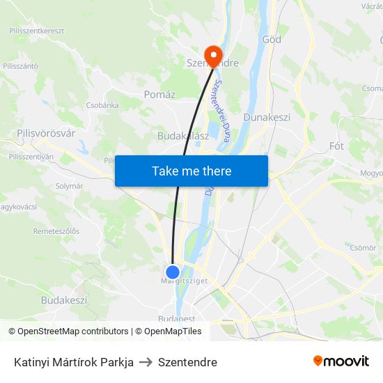 Katinyi Mártírok Parkja to Szentendre map