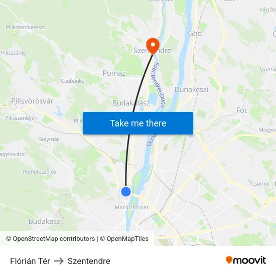 Flórián Tér to Szentendre map