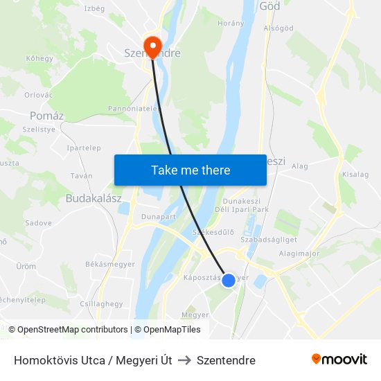 Homoktövis Utca / Megyeri Út to Szentendre map