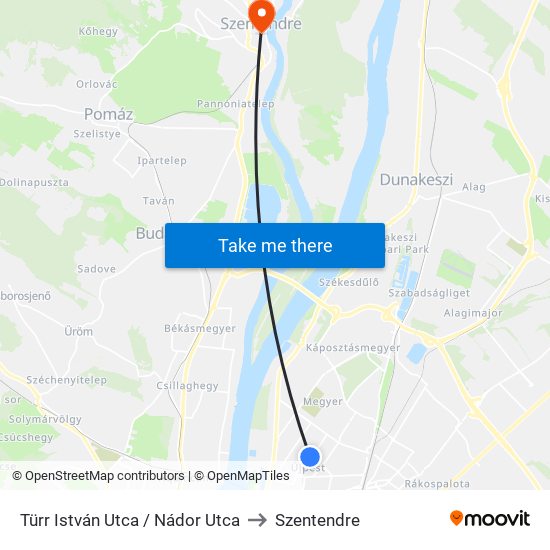 Türr István Utca / Nádor Utca to Szentendre map