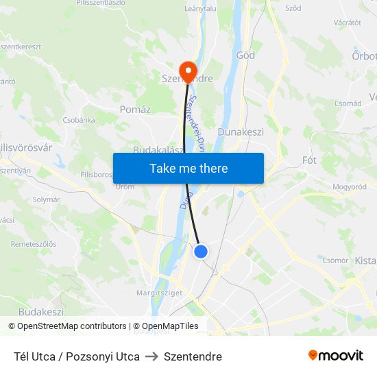 Tél Utca / Pozsonyi Utca to Szentendre map