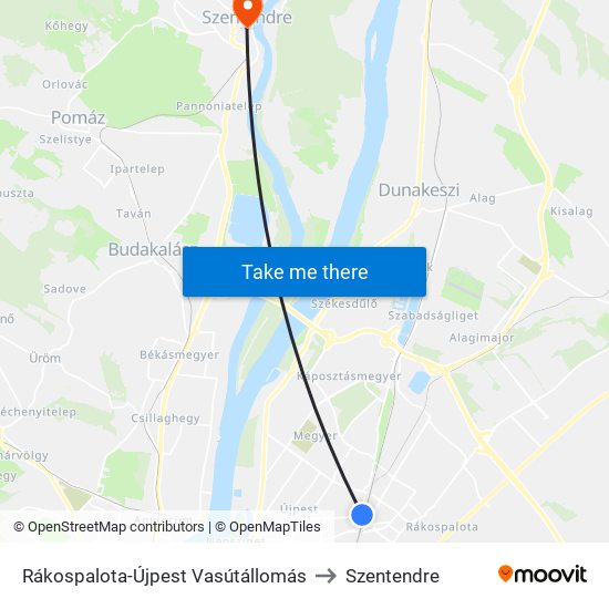 Rákospalota-Újpest Vasútállomás to Szentendre map