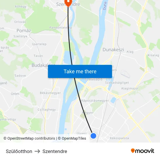 Szülőotthon to Szentendre map