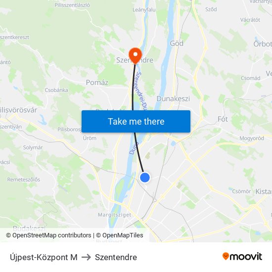 Újpest-Központ M to Szentendre map