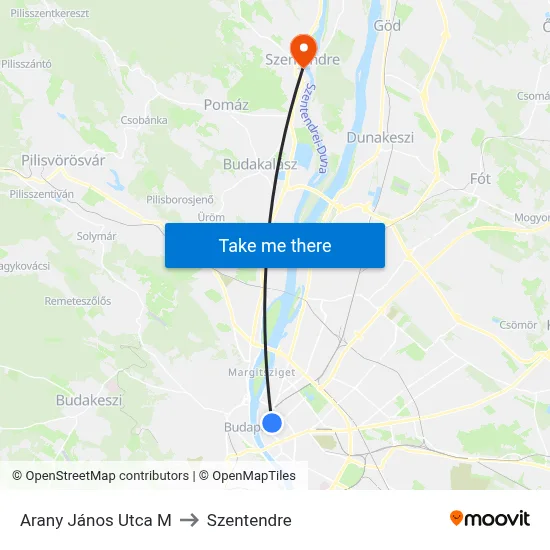 Arany János Utca M to Szentendre map