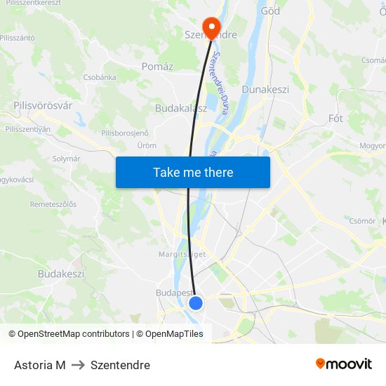 Astoria M to Szentendre map