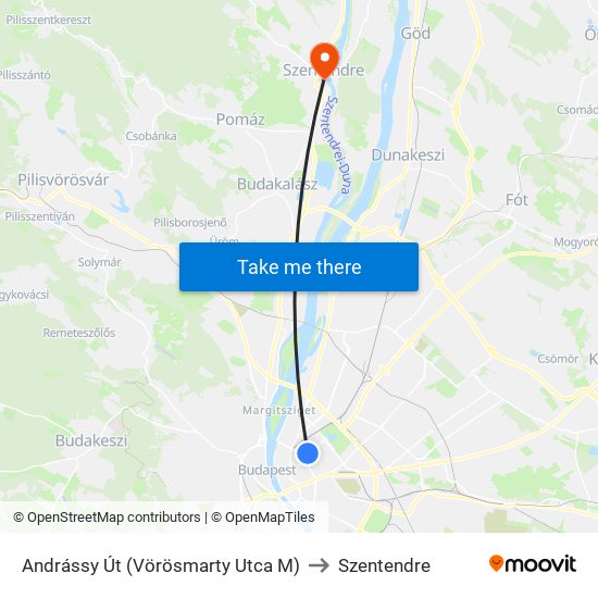 Andrássy Út (Vörösmarty Utca M) to Szentendre map