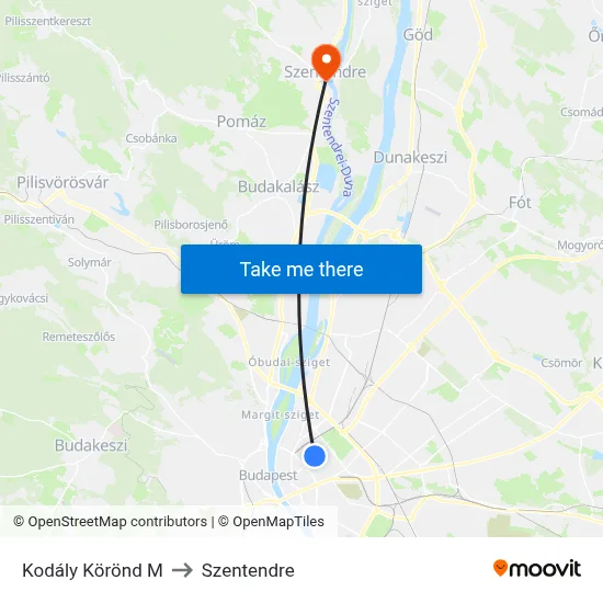 Kodály Körönd M to Szentendre map