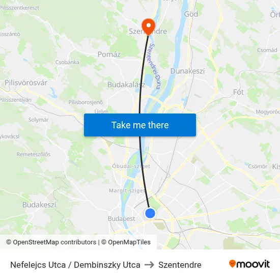 Nefelejcs Utca / Dembinszky Utca to Szentendre map