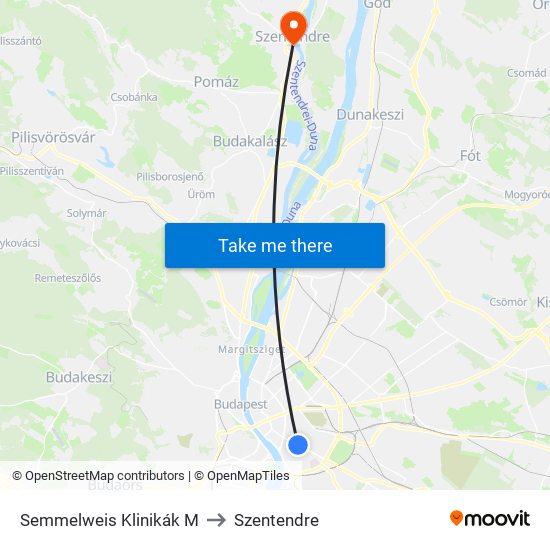 Semmelweis Klinikák M to Szentendre map