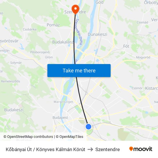 Kőbányai Út / Könyves Kálmán Körút to Szentendre map