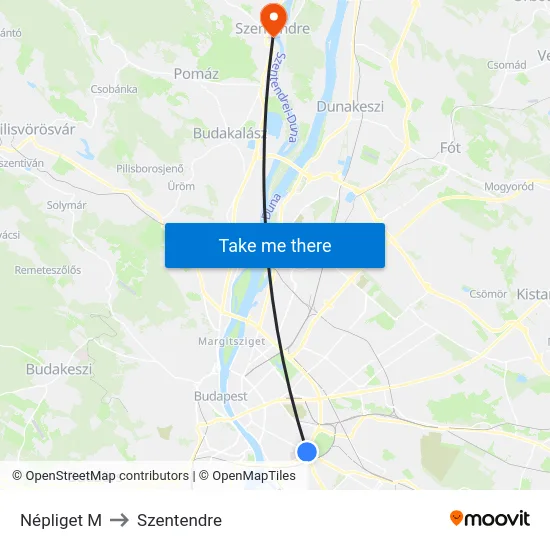 Népliget M to Szentendre map