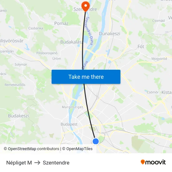 Népliget M to Szentendre map
