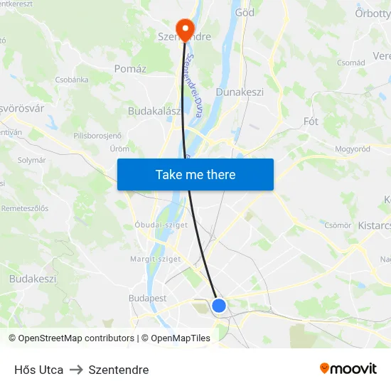 Hős Utca to Szentendre map