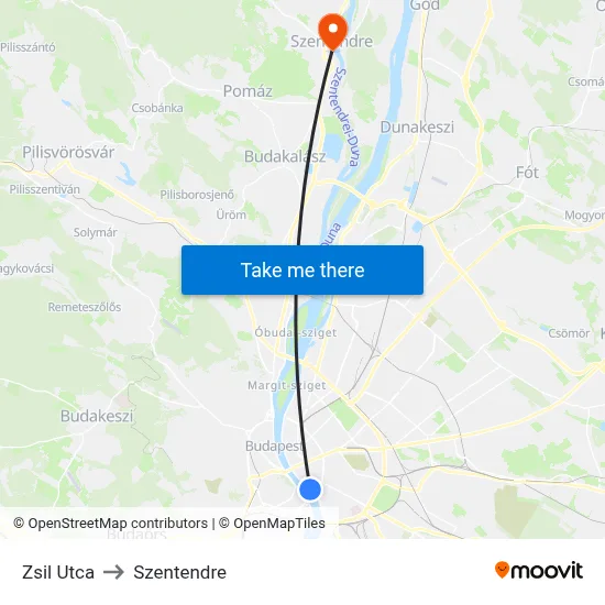 Zsil Utca to Szentendre map