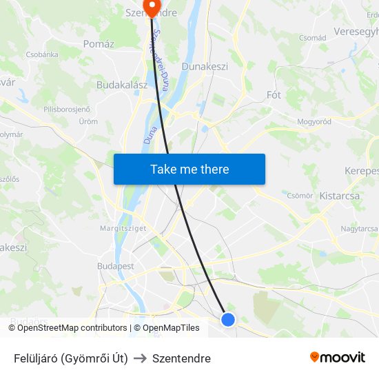 Felüljáró (Gyömrői Út) to Szentendre map