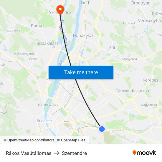 Rákos Vasútállomás to Szentendre map