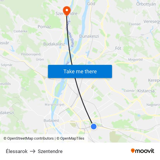 Élessarok to Szentendre map