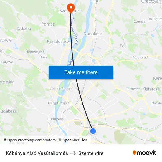 Kőbánya Alsó Vasútállomás to Szentendre map