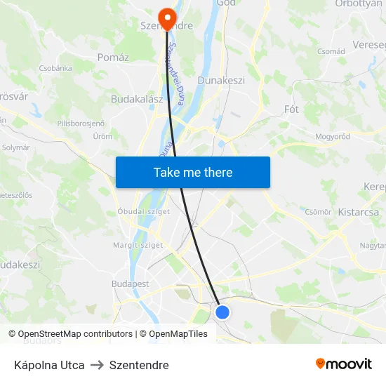 Kápolna Utca to Szentendre map