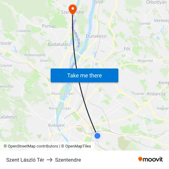 Szent László Tér to Szentendre map