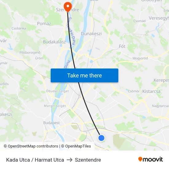Kada Utca / Harmat Utca to Szentendre map