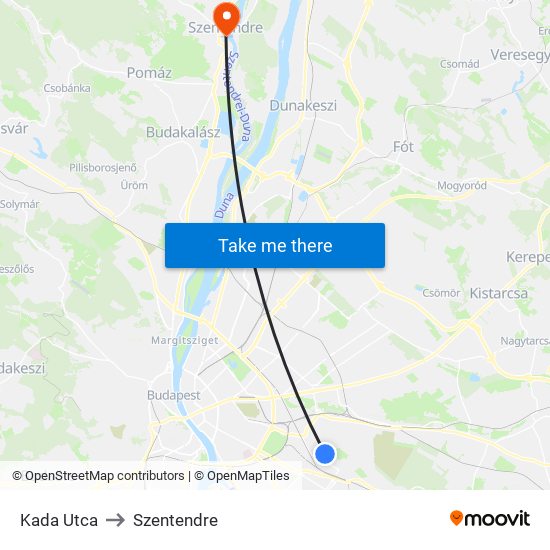 Kada Utca to Szentendre map