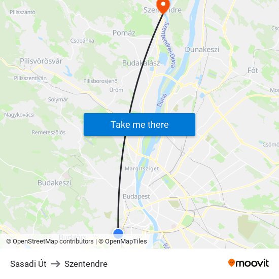 Sasadi Út to Szentendre map