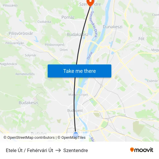 Etele Út / Fehérvári Út to Szentendre map