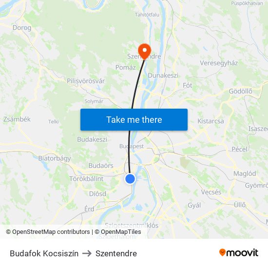 Budafok Kocsiszín to Szentendre map