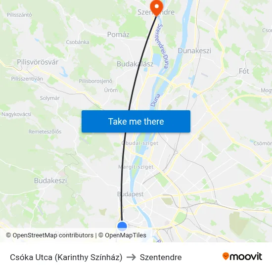 Csóka Utca (Karinthy Színház) to Szentendre map