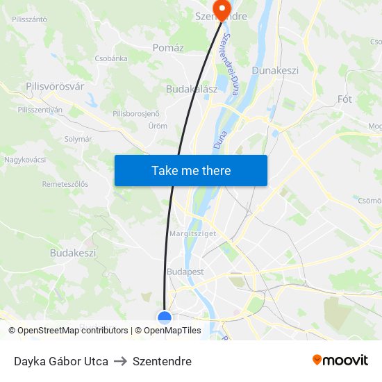Dayka Gábor Utca to Szentendre map