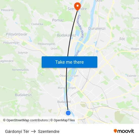 Gárdonyi Tér to Szentendre map