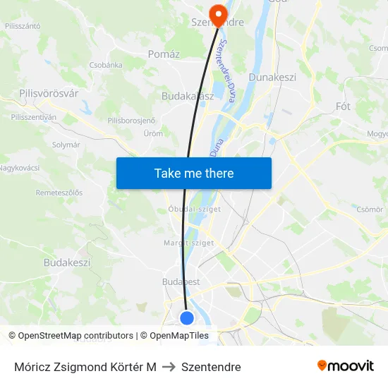 Móricz Zsigmond Körtér M to Szentendre map