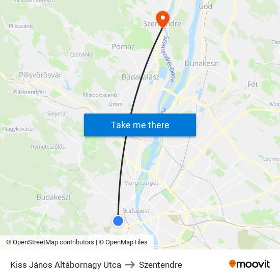 Kiss János Altábornagy Utca to Szentendre map