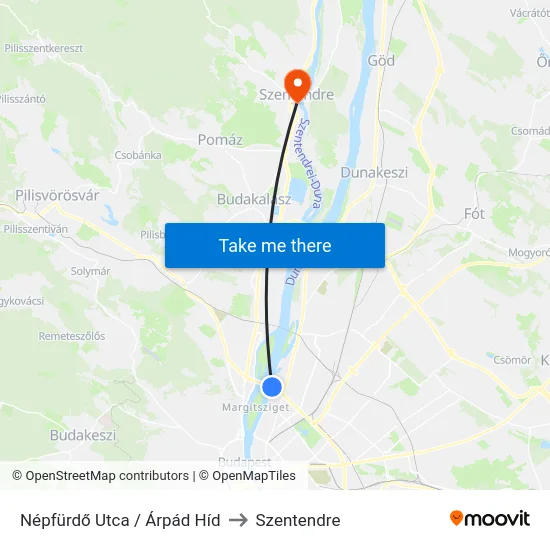 Népfürdő Utca / Árpád Híd to Szentendre map