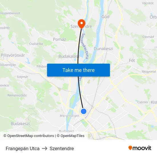 Frangepán Utca to Szentendre map
