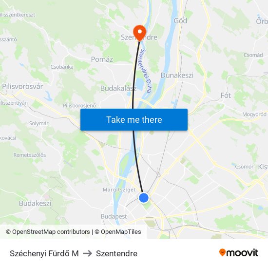 Széchenyi Fürdő M to Szentendre map
