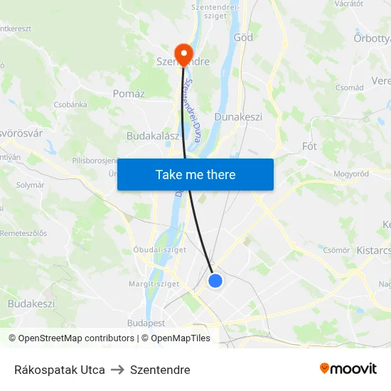 Rákospatak Utca to Szentendre map