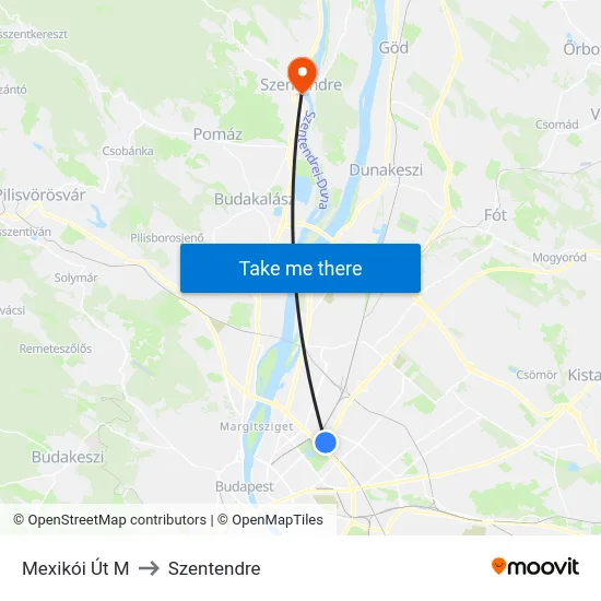 Mexikói Út M to Szentendre map