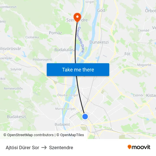 Ajtósi Dürer Sor to Szentendre map