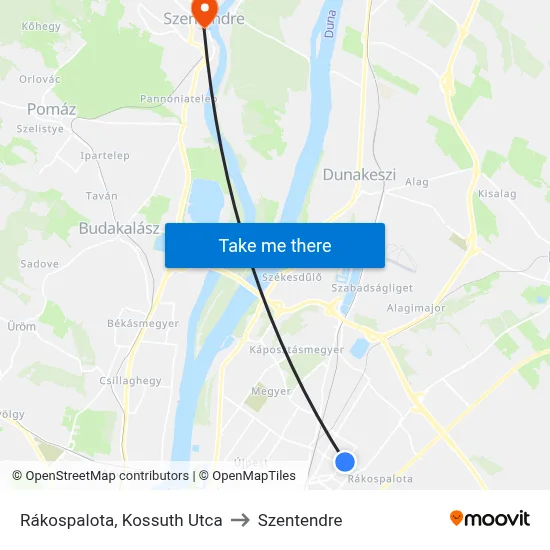 Rákospalota, Kossuth Utca to Szentendre map