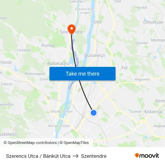 Szerencs Utca / Bánkút Utca to Szentendre map