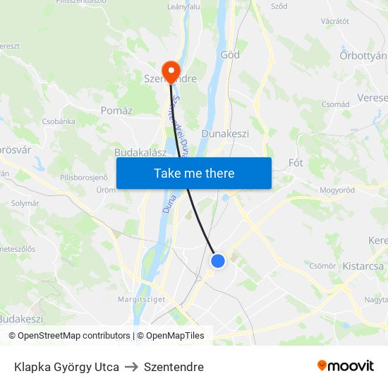 Klapka György Utca to Szentendre map
