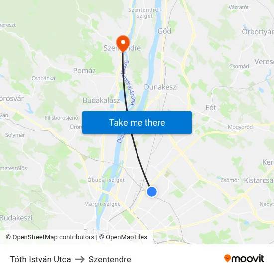 Tóth István Utca to Szentendre map