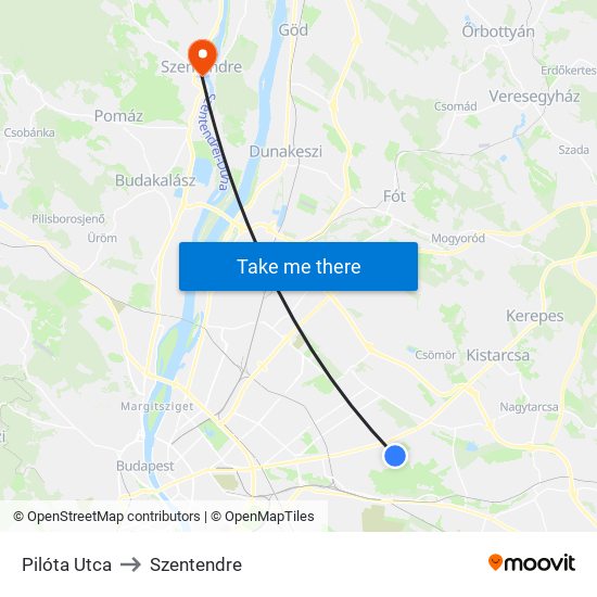 Pilóta Utca to Szentendre map